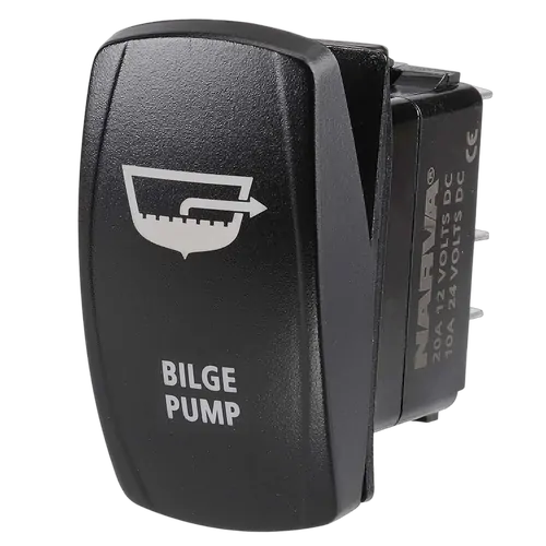 Narva 12/24V Off/On LED Illuminated Sealed Rocker Switch With "Bilge Pump" Symbol (Blue)