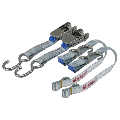 Relaxn Tie Down Ratchet Strap Stainless Steel 25mm 1.5M Grey - Pair