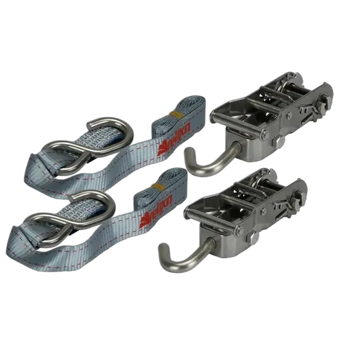 Relaxn Tie Down Ratchet Strap Stainless Steel 25mm 1.5M J Hook, Grey - Pair