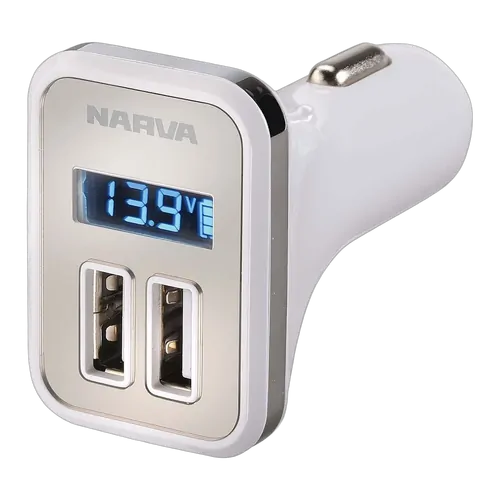 Narva Dual USB Adaptor With LED Volt/Amp Meter Display (Blister Pack Of 1)