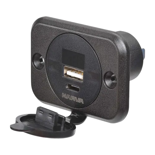 Narva Heavy-Duty USB/USB-C Socket With Volt/Amp Meter (Blister Pack Of 1)
