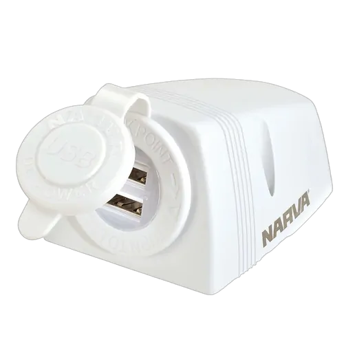 Narva Heavy-Duty Surface Mount Dual USB Socket white