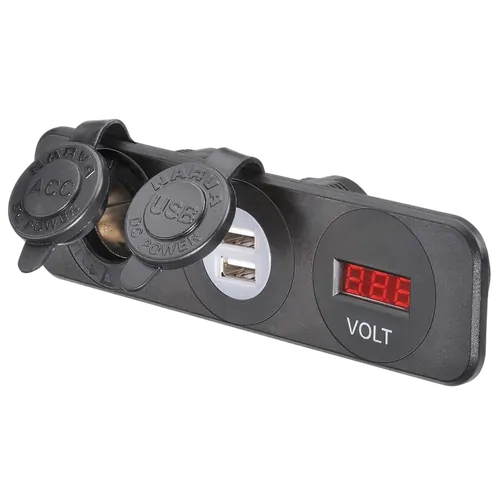 Narva Heavy-Duty Accessory/Dual USB Sockets & 12/24V DC LED Volt Meter