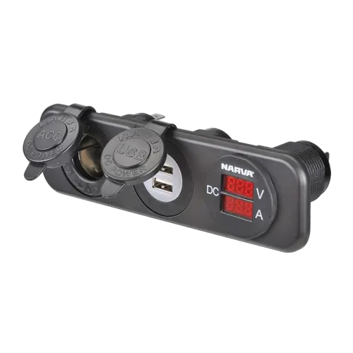 Narva Heavy-Duty Accessory /Dual USB Sockets & 12/24V DC LED Amp/Volt Meters