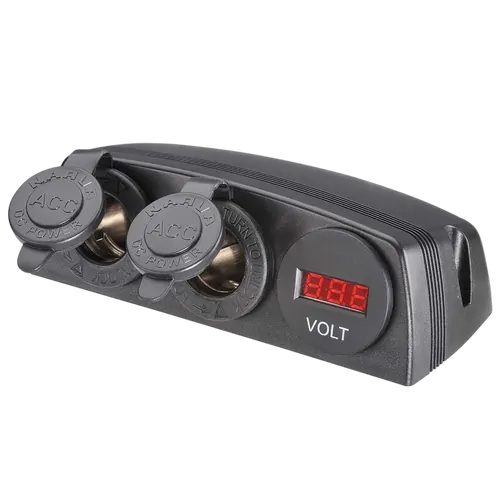Narva Heavy-Duty Twin Surface Mount Accessory Sockets & 12/24V DC LED Volt Meter