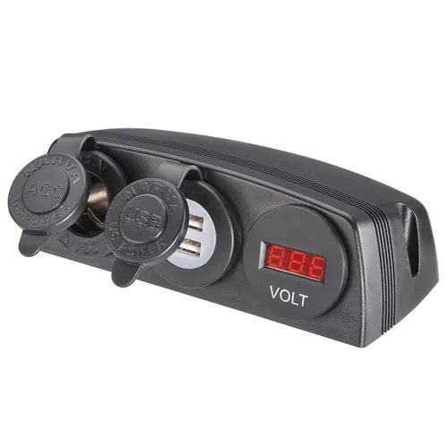 Narva Heavy-Duty Surface Mount Accessory/Dual USB Sockets & 12/24V DC LED Volt Meter