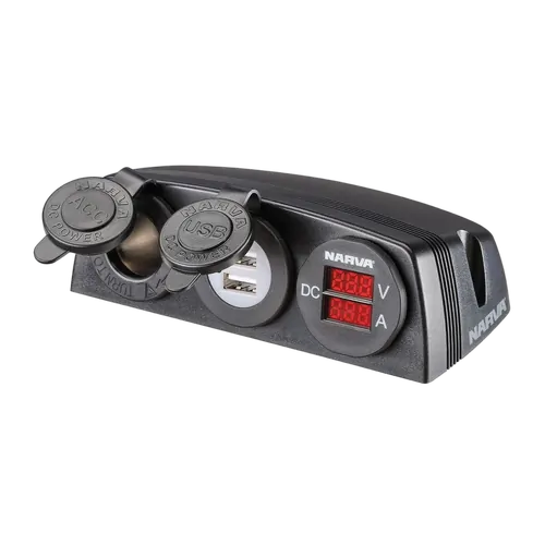 Narva Heavy-Duty Surface Mount Accessory Socket & 12/24V DC LED Amp & Volt Meters