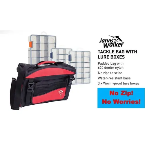 Jarvis Walker Medium Lure Bag With 3 Lure Boxes - Black & Red