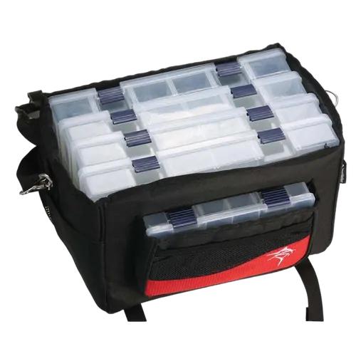 Jarvis Walker Large Lure Bag With 5 Lure Boxes - Black & Red