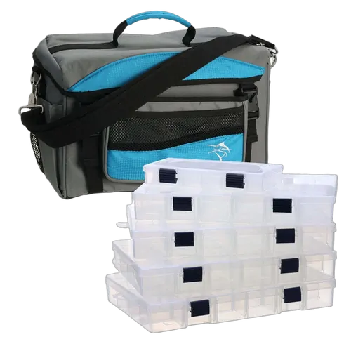 Jarvis Walker Large Lure Bag With 5 Lure Boxes - Blue & Grey