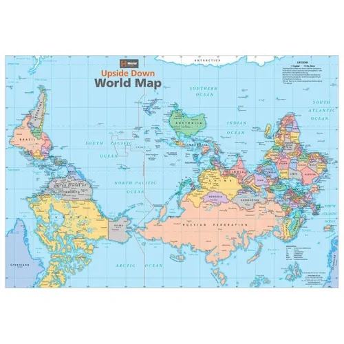 Upside Down World Map - 840x594 - Laminated