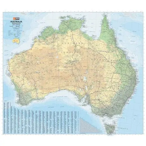 Australia Road & Terrain Map - 1000x875 - Laminated