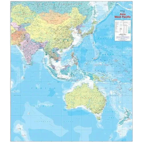 Asia & West Pacific Map - 875x1000 - Laminated
