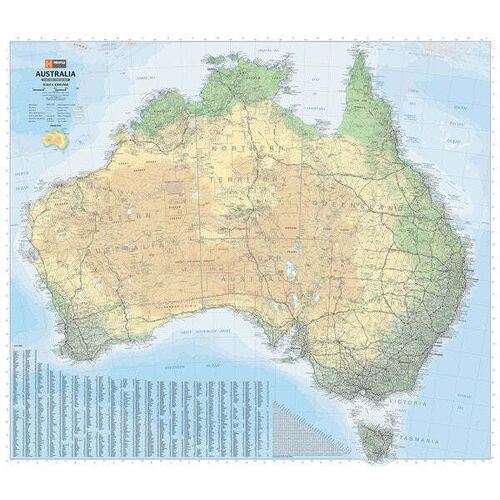 Australia Road & Terrain Map - 1000x875 - Unlaminated