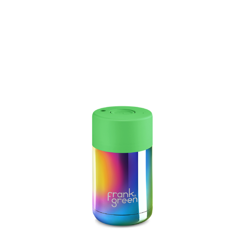 frank green 10oz Limited Edition Rainbow Ceramic Cup with Neon Green Push Button Lid