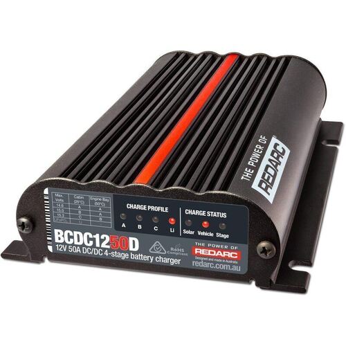 REDARC 50 Amp 12V/24V DC to DC Dual Battery In-Vehicle Charger with Solar BCDC1250D
