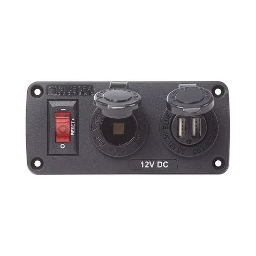 Water-Resistant Accessory Panels - 15A Circuit Breaker, 12V Socket, 2.1A Dual USB Charger