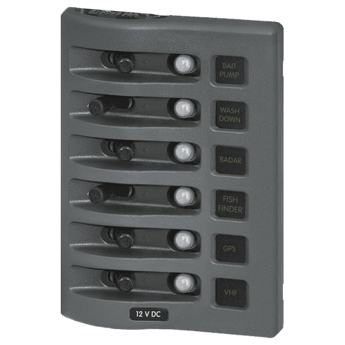Blue Sea Systems Weatherdeck 12V Dc Waterproof Circuit Breaker Panel - Gray 6 Positions