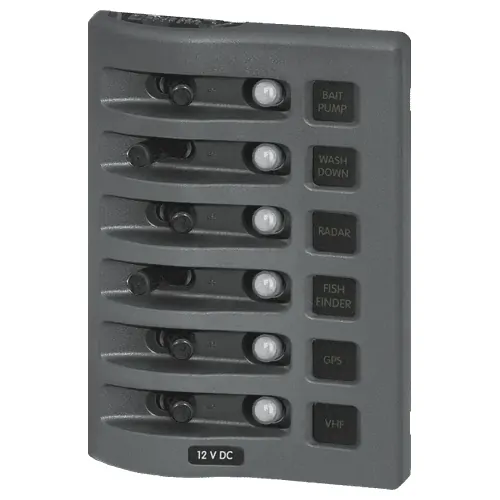 Blue Sea Systems Weatherdeck 12V Dc Waterproof Circuit Breaker Panel - Gray 6 Positions
