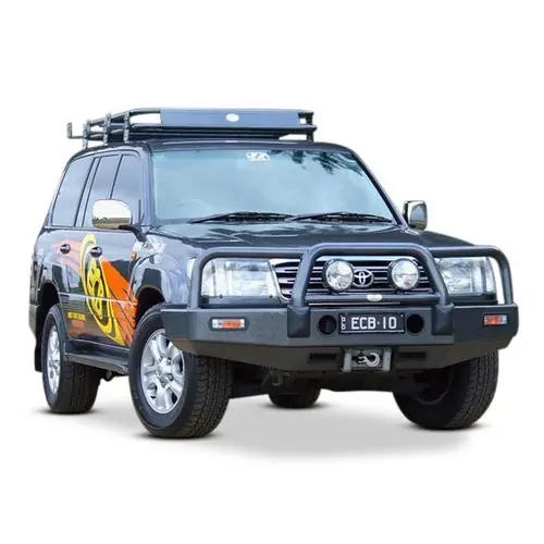 ECB Winch Compatible Big Tube Bar w/Lights to Suit Toyota Landcruiser 100 Series IFS 04/98 to 10/07 Silver Hammer Tone