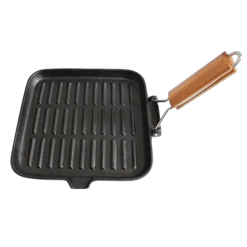Wildtrak Cast Iron Griddle With Wood Folding Handle 24 X 24Cm