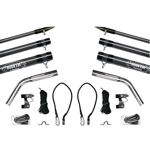 Hookem Complete Outrigger Set - Includes 2 X 4.5M (15FT) - 3 Piece Carbon Fibre Poles