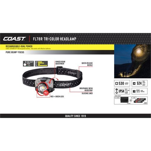 Coast Headlamps 530 Lumens Rech (Tri)