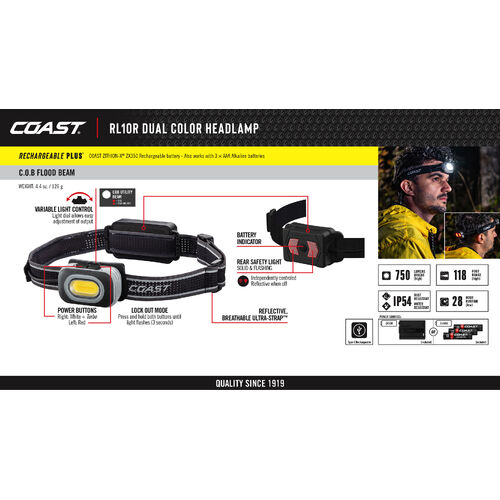 Coast Headlamps 750 Lumens Rech (Dual)