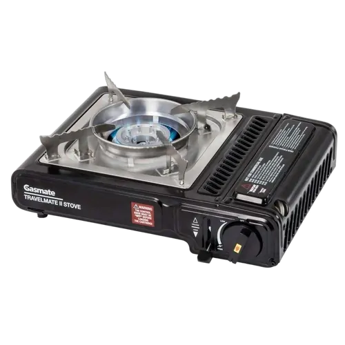 Gasmate Travelmate II Single Butane Stove - Black with Stainless Steel Spill Tray