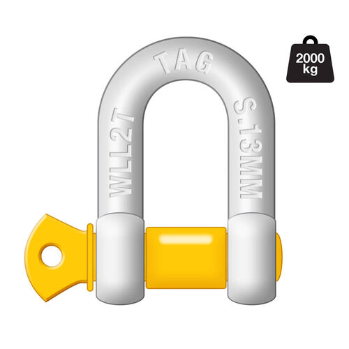 TAG D-Shackle - 13mm Thick 2000kg, Carbon Steel Bulk Packed