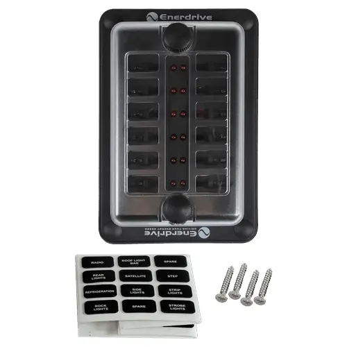 Enerdrive Fuse Block, Rear Entry Panel Mount 1 In 12 Out With Leds