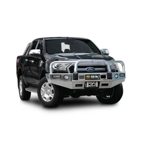 ECB Big Tube Bar Winch Compatible w/Lights to Suit Ford Ranger PX MKII 4WD Highrise 07/15-08/18 Silver Hammer Tone