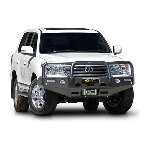 ECB Big Tube Bar Winch Compatible w/Lights to Suit Toyota Landcruiser 200 Series VX 03/12 to 10/15 Silver Hammer Tone