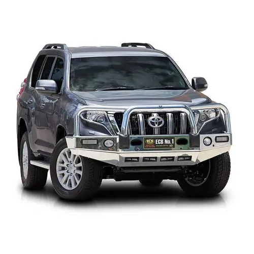 ECB Big Tube Bar w/Lights to Suit Toyota Prado 150 Series 2 GXL 11/13 to 10/17 Silver Hammer Tone