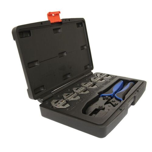 Plusquip Multijaw Ratchet Crimping Tool 7 Piece Kit Insulated, Non Ins Barrel, Weatherpack