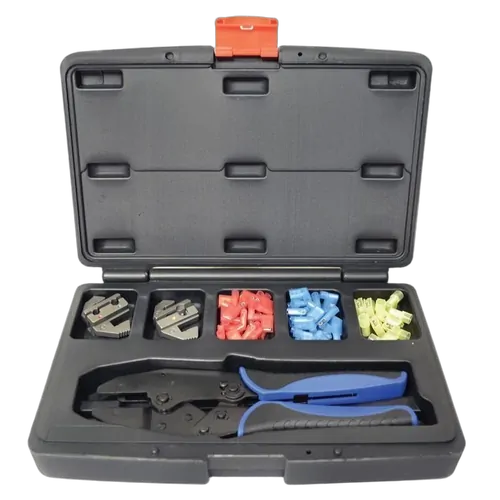 Plusquip Flag Term Crimping Tool Kit Red Blue & Yellow Terminals X 50Pcs Included