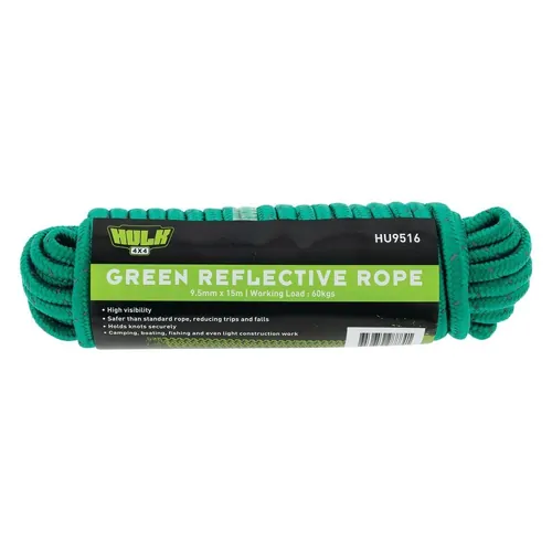 Hulk 4x4 15 Metre Green Rope With Reflective Weave