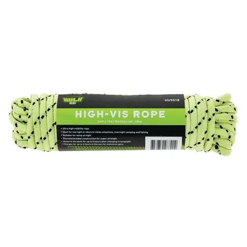 Hulk 4x4 Glow Rope 15 Metre Glows In Dark Work Load 40Kgs