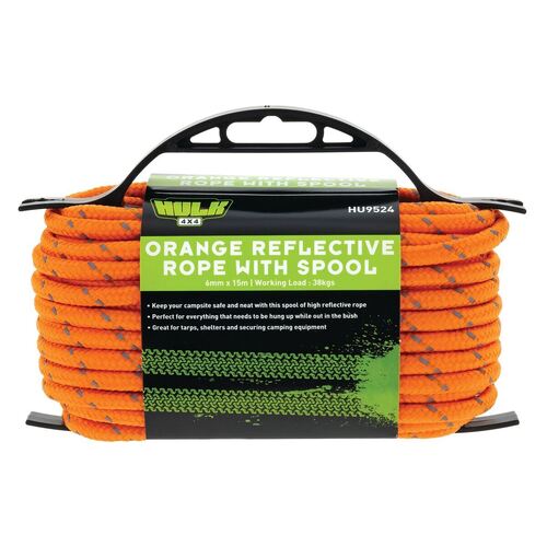 Hulk 4x4 6Mm*15M Reflective Rope Orange With High Vis Weave