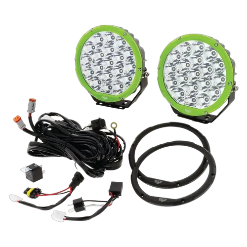 Hulk 4x4 Pkt 2 7" Rnd Led Driving Lamp Kit 9-36V 106W 19 Leds Green &