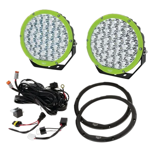 Hulk 4x4 Pkt 2 9" Rnd Led Driving Lamp Kit 9-36V 160W 37 Leds Green