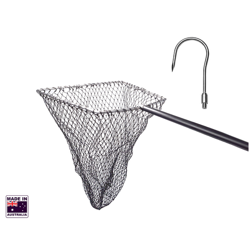 Hookem Landing Net/Gaff Interchangeable Combo 8 X 85mm Head - ( 54 X 54cm) Hoop - Large Knotted - 80cm Deep - 1.2M