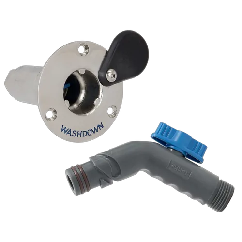 Deckwash Connector S/S With Angled Hose Adaptor and Tap