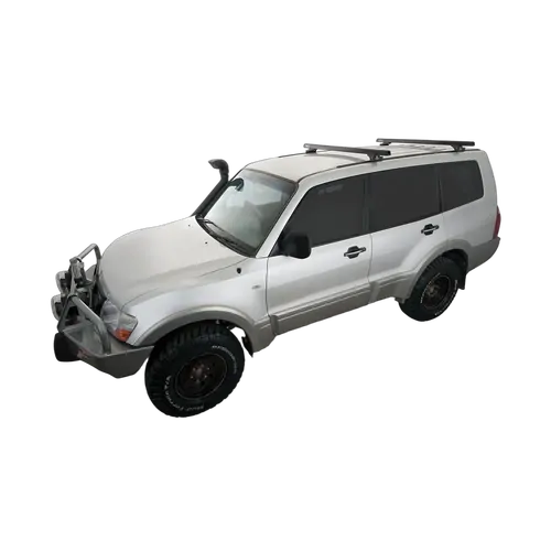 Rhino Rack Heavy Duty Rltp Trackmount Black 2 Bar Roof Rack For Mitsubishi Pajero Nm - Np 4Dr 4Wd Lwb 05/00 To 10/06