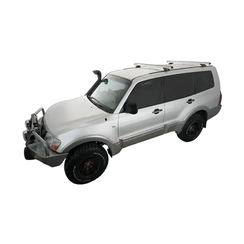 Rhino Rack Heavy Duty Rltp Trackmount Silver 2 Bar Roof Rack For Mitsubishi Pajero Nm - Np 4Dr 4Wd Lwb 05/00 To 10/06