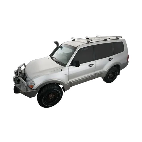 Rhino Rack Heavy Duty Rltp Trackmount Silver 3 Bar Roof Rack For Mitsubishi Pajero Nm - Np 4Dr 4Wd Lwb 05/00 To 10/06