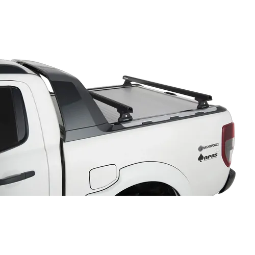 Rhino Rack Heavy Duty Rlt600 Black 2 Bar Roof Rack For Ford Ranger Wildtrak Px/Px2/Px3 4Dr Ute (Roller Shutter Tracks) 06/12 On