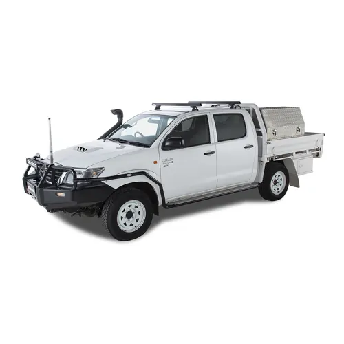 Rhino Rack Heavy Duty RLT600 Trackmount Black 2 Bar Roof Rack to suit TOYOTA Hilux Gen 7 4dr Ute Dual Cab 05 to 15