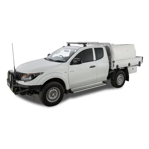 Rhino Rack Heavy Duty Rlt600 Ditch Mount Black 1 Bar Roof Rack (Front) For Mitsubishi Triton Gen5 Mq/Mr 2Dr Ute Extra Cab 04/15 On