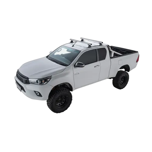 Rhino Rack Heavy Duty Rlt600 Trackmount Silver 2 Bar Roof Rack For Toyota Hilux Gen 8 2Dr Ute Extra Cab 10/15 To 20